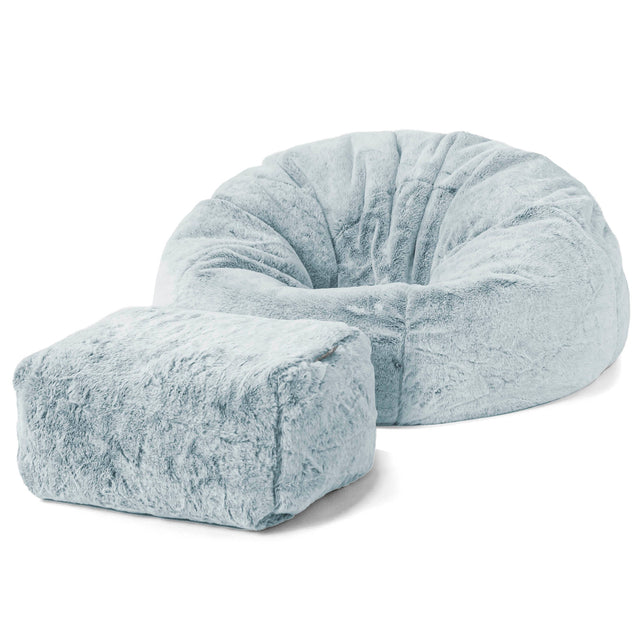 Klassieke Zitzak Stoel - Nepkonijnenbont Stoffig Blauw 02