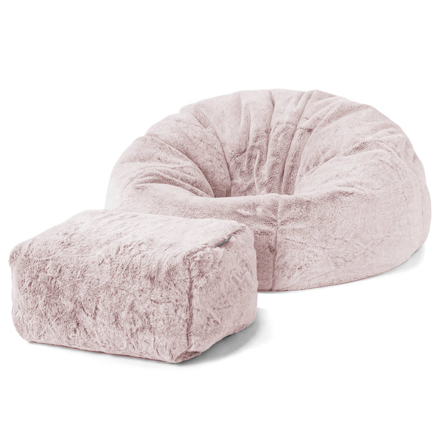 Klassieke Zitzak Stoel - Nepkonijnenbont Stoffig Roze 02