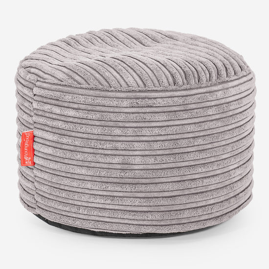 Kleine Ronde Voetenbank - Corduroy Aluminium Zilver 01