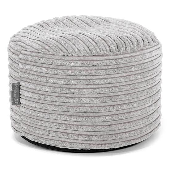 Kleine Ronde Voetenbank - Corduroy Aluminium Zilver 01