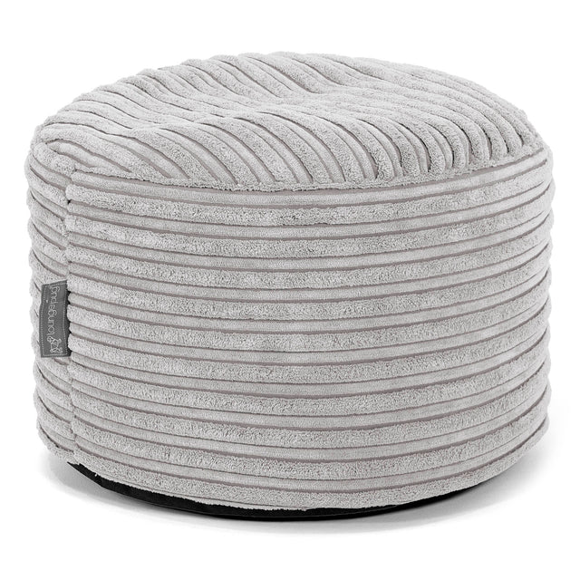 Kleine Ronde Voetenbank - Corduroy Aluminium Zilver 01