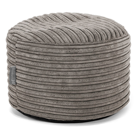 Kleine Ronde Voetenbank - Corduroy Graphite Grijs 01