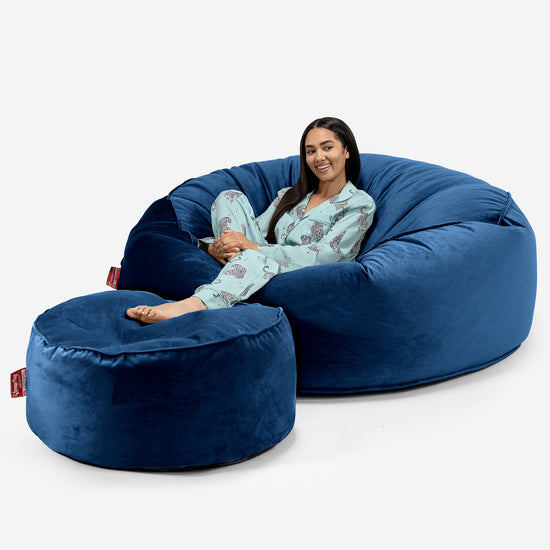 Mega-Mammoet Zitzak Bank - Fluweel Marineblauw 02