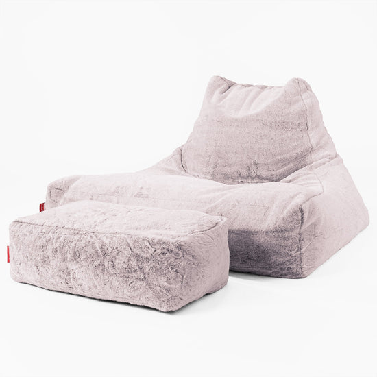 Mega-stoel Zitzak - Nepkonijnenbont Stoffig Roze 02