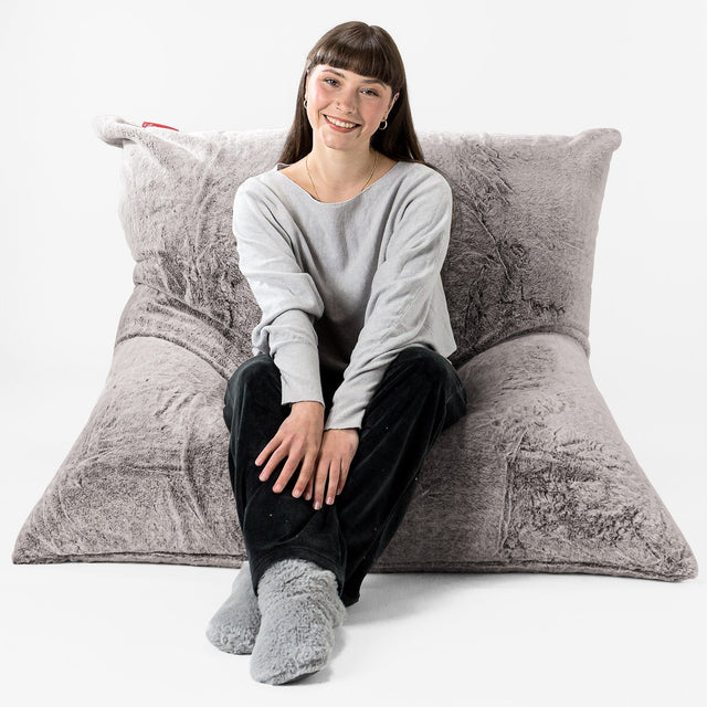 Zitzak Vloerkussen XL - Nepkonijnenbont Lichtgrijs 01