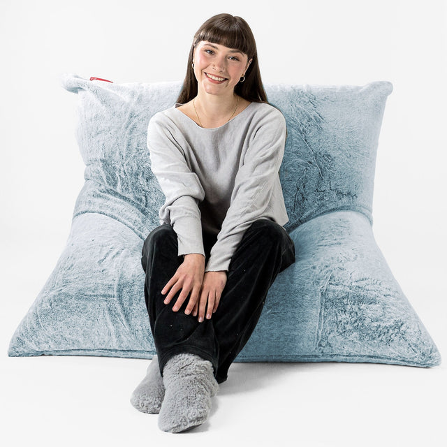 Zitzak Vloerkussen XL - Nepkonijnenbont Stoffig Blauw 01