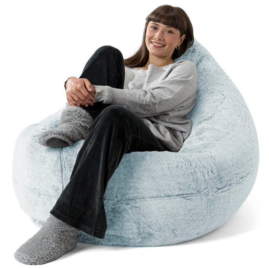 Zitzak Vloerkussen XL - Nepkonijnenbont Stoffig Blauw 02