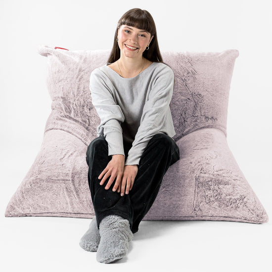 Zitzak Vloerkussen XL - Nepkonijnenbont Stoffig Roze 01