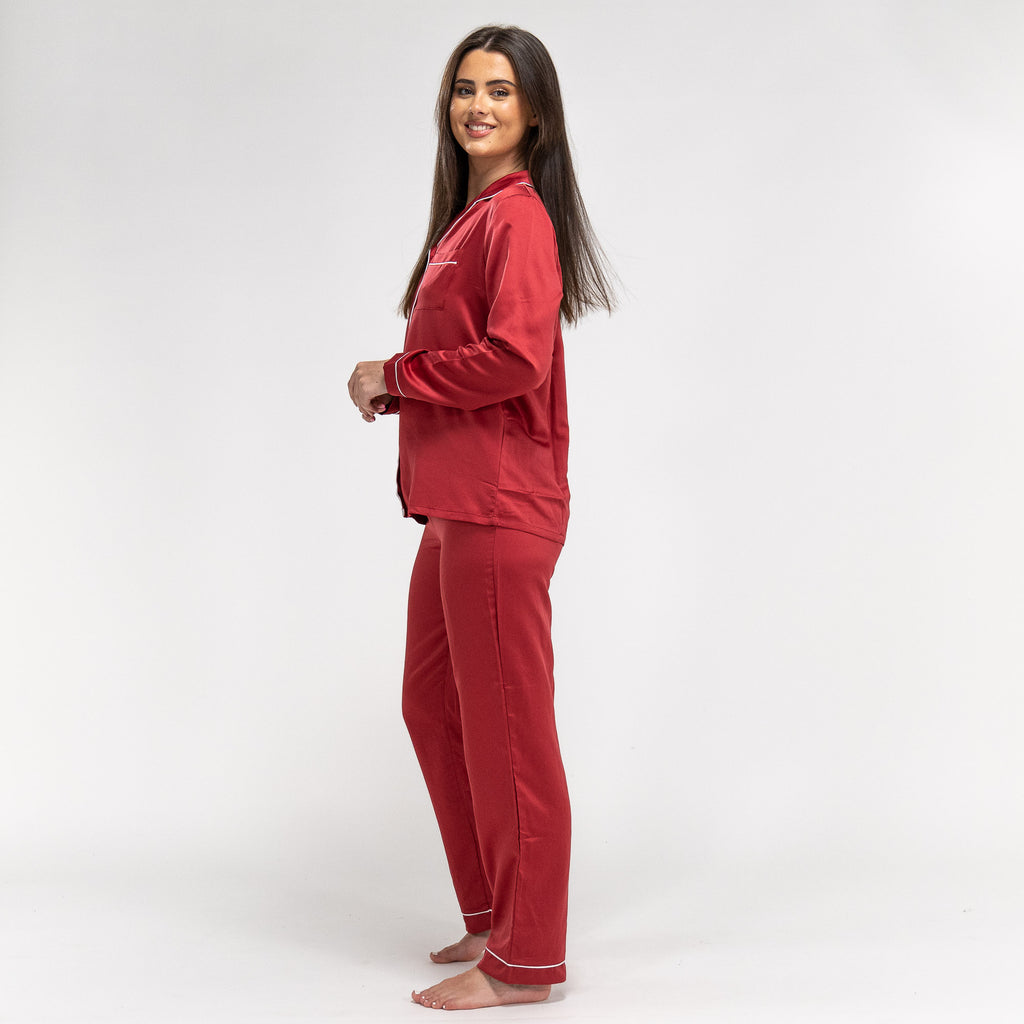 Satijnen Dames Pyjama - Rood 02