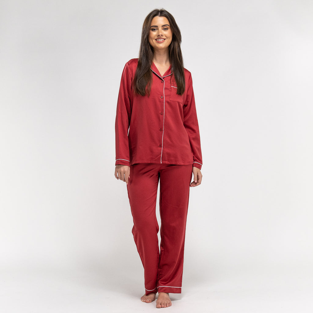 Satijnen Dames Pyjama - Rood 03