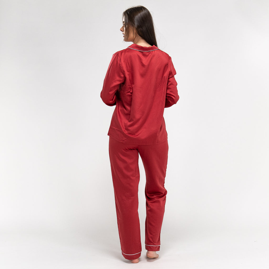 Satijnen Dames Pyjama - Rood 05