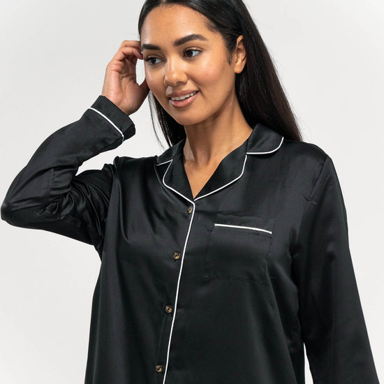 Satijnen Dames Pyjama - Zwart 02