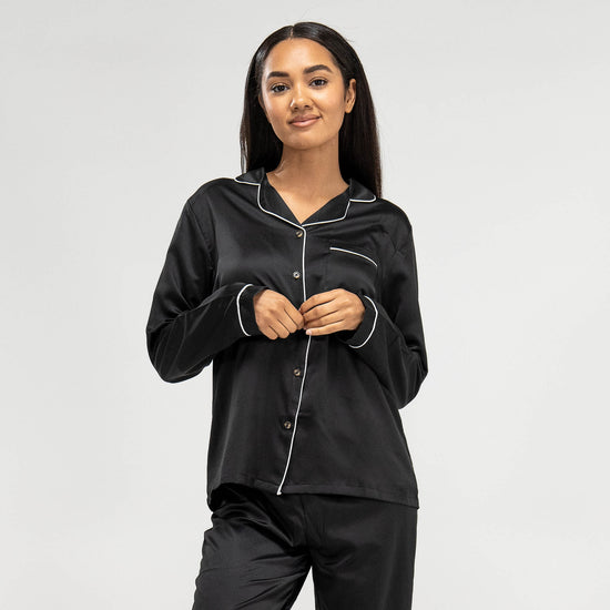Satijnen Dames Pyjama - Zwart 05