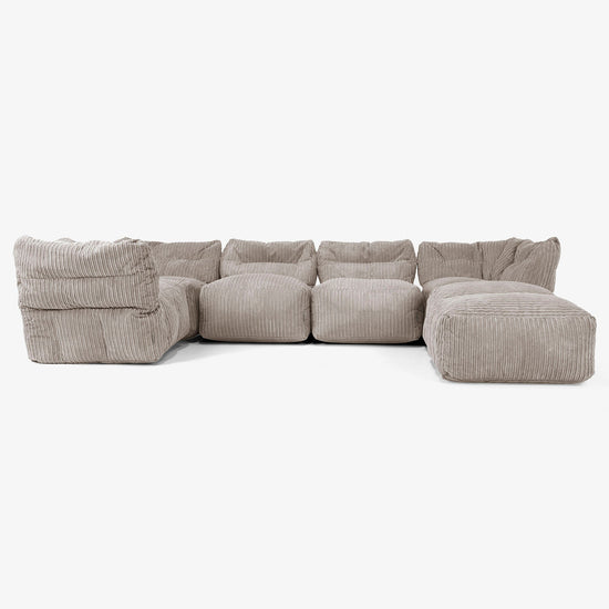 5-delige Modulaire Bank met Chaise Longue - Corduroy Beigegrijs 01