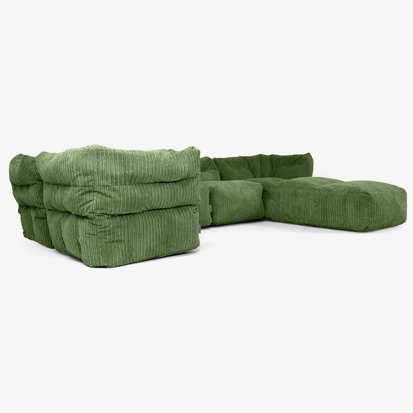 5-delige Modulaire Bank met Chaise Longue - Corduroy Bosgroen 01