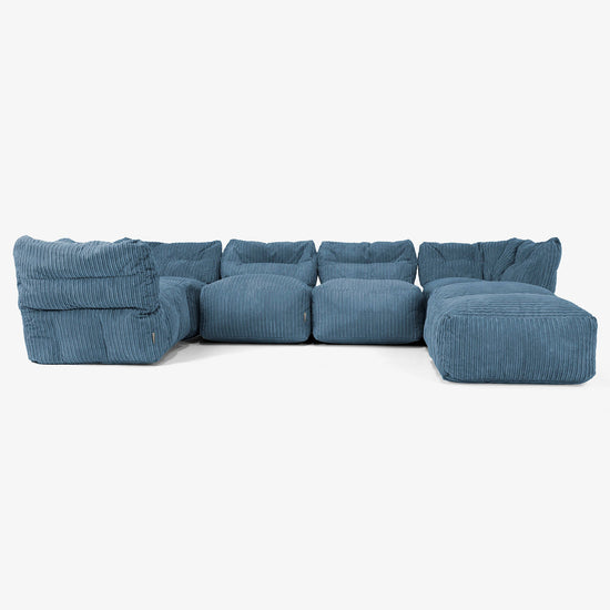 5-delige Modulaire Bank met Chaise Longue - Corduroy Marineblauw 01