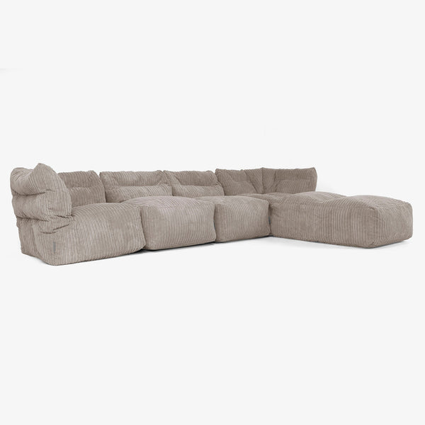 4-delige Modulaire Bank met Chaise Longue - Corduroy Beigegrijs 01