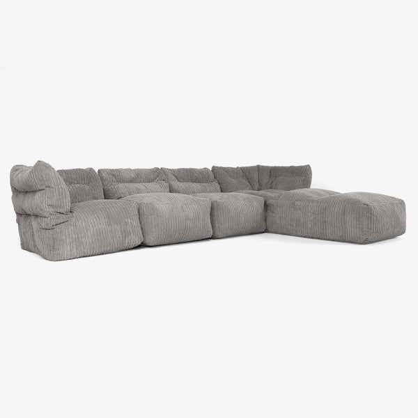 4-delige Modulaire Bank met Chaise Longue - Corduroy Graphite Grijs 01