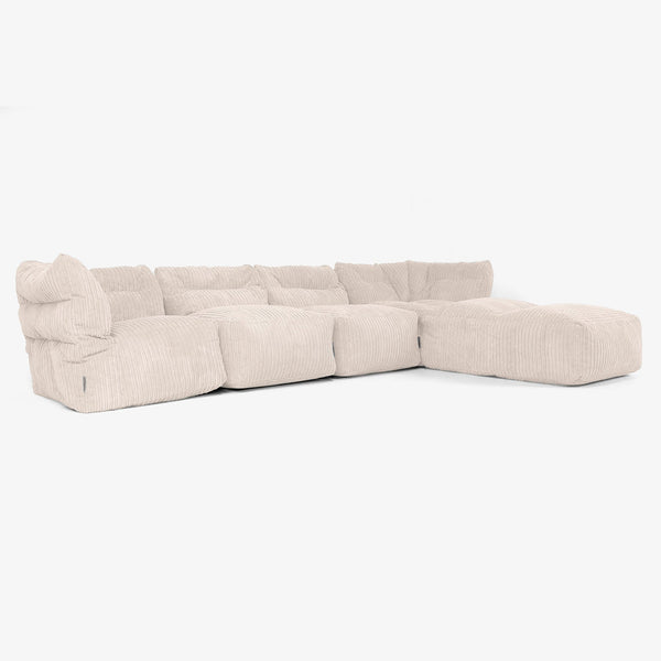 4-delige Modulaire Bank met Chaise Longue - Corduroy Ivoor 01