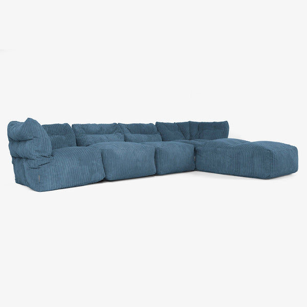 4-delige Modulaire Bank met Chaise Longue - Corduroy Marineblauw 01
