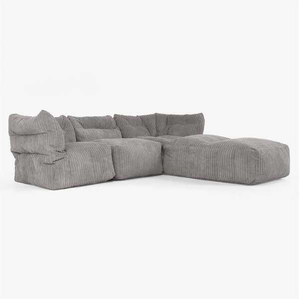 3-delige Modulaire Bank met Chaise Longue en Armleuningen - Corduroy Graphite Grijs 01