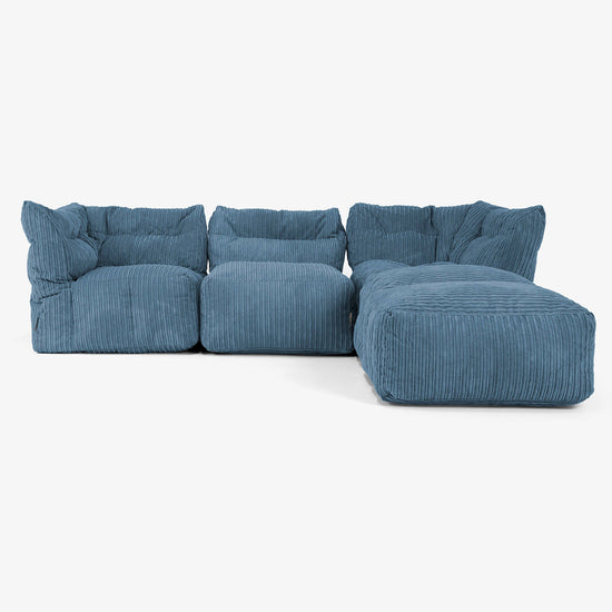 3-delige Modulaire Bank met Chaise Longue en Armleuningen - Corduroy Marineblauw 01