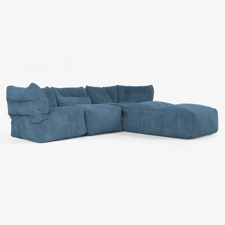 3-delige Modulaire Bank met Chaise Longue en Armleuningen - Corduroy Marineblauw 02