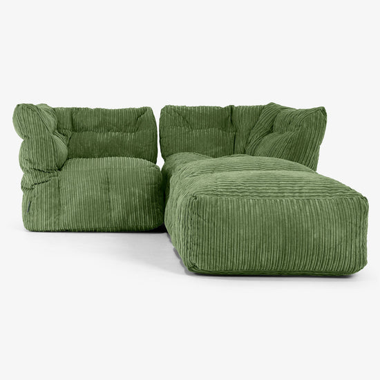 2-delige Modulaire Bank met Chaise Longue - Corduroy Bosgroen 01