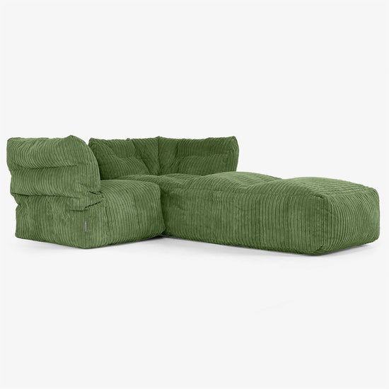 2-delige Modulaire Bank met Chaise Longue - Corduroy Bosgroen 02