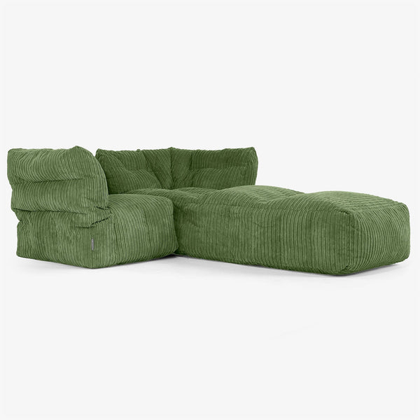 2-delige Modulaire Bank met Chaise Longue - Corduroy Bosgroen 01