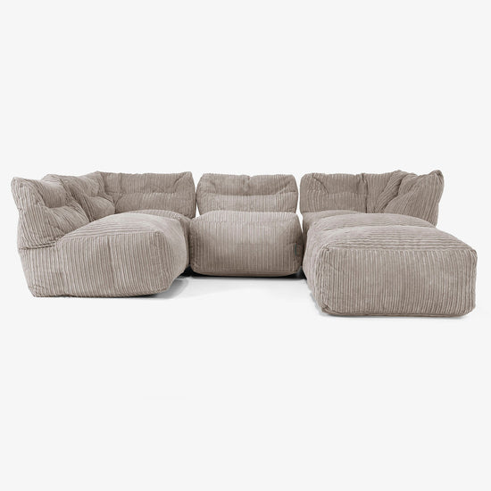 4-delige Modulaire Bank met Chaise Longue - Corduroy Beigegrijs 03
