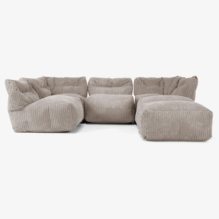 4-delige Modulaire Bank met Chaise Longue - Corduroy Beigegrijs 03