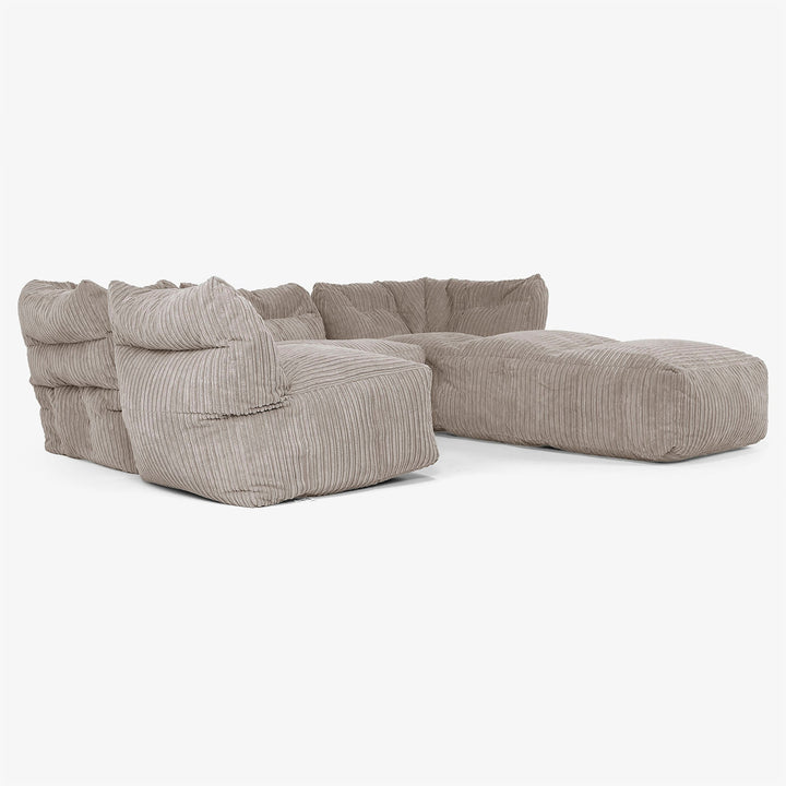 4-delige Modulaire Bank met Chaise Longue - Corduroy Beigegrijs 04