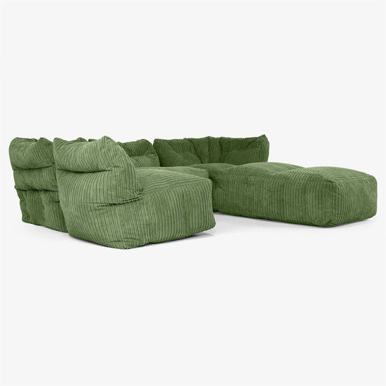 4-delige Modulaire Bank met Chaise Longue - Corduroy Bosgroen 04