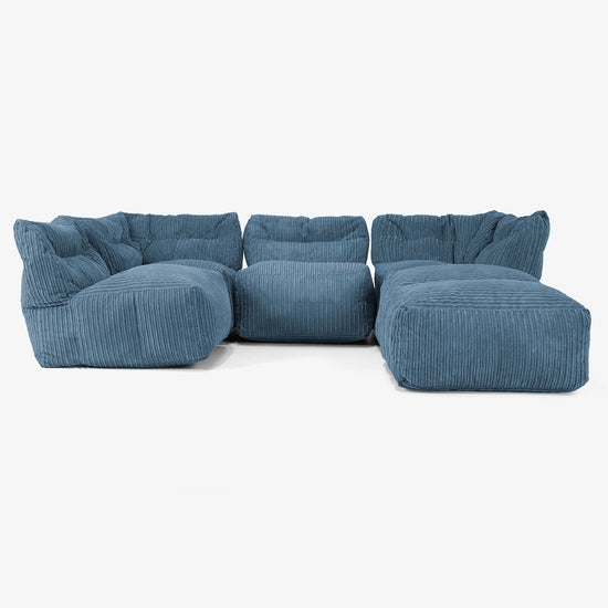 4-delige Modulaire Bank met Chaise Longue - Corduroy Marineblauw 03