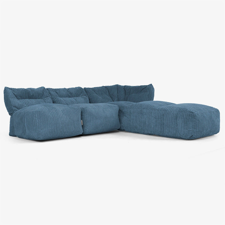 3-delige Modulaire Bank met Chaise Longue, zonder Armleuningen - Corduroy Marineblauw 02