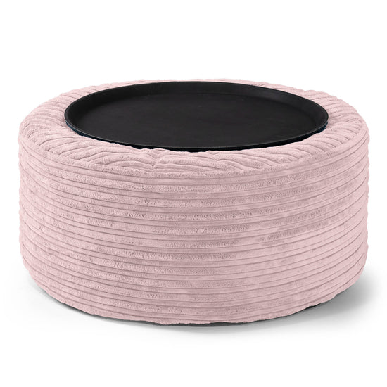 Ottoman Poef met Dienblad - Corduroy Blozen Roze 02