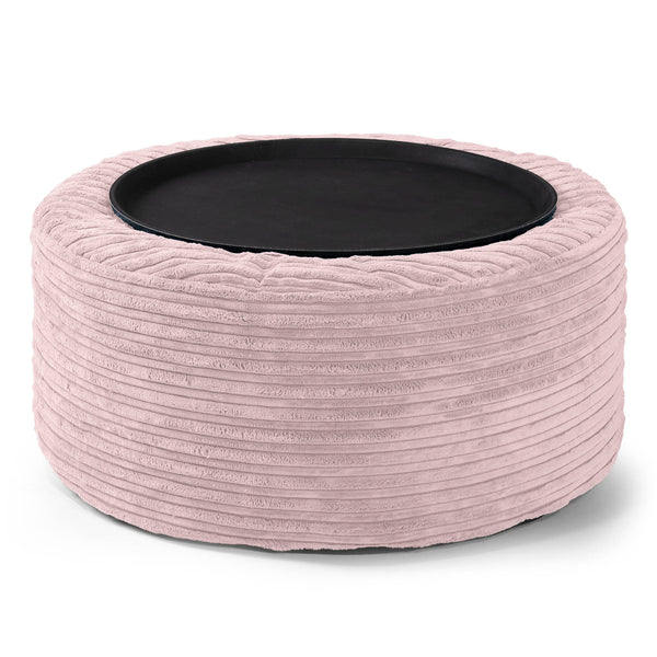 Ottoman Poef met Dienblad - Corduroy Blozen Roze 01
