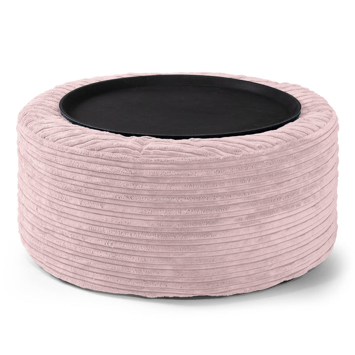 Ottoman Poef met Dienblad - Corduroy Blozen Roze 02
