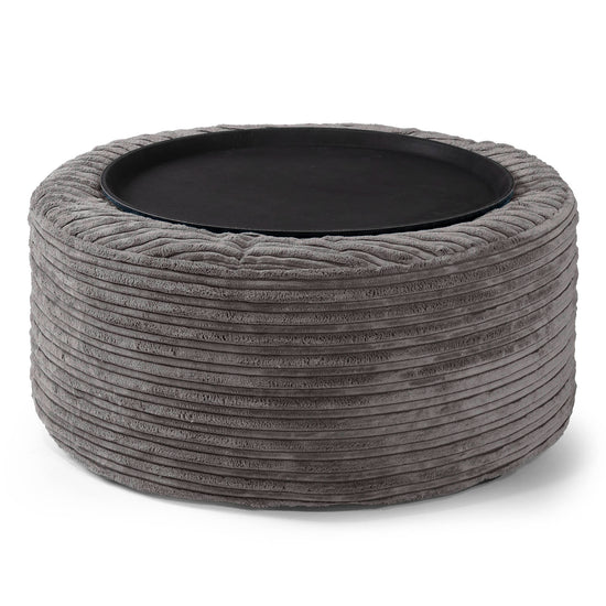 Ottoman Poef met Dienblad - Corduroy Graphite Grijs 02