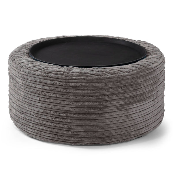 Ottoman Poef met Dienblad - Corduroy Graphite Grijs 01