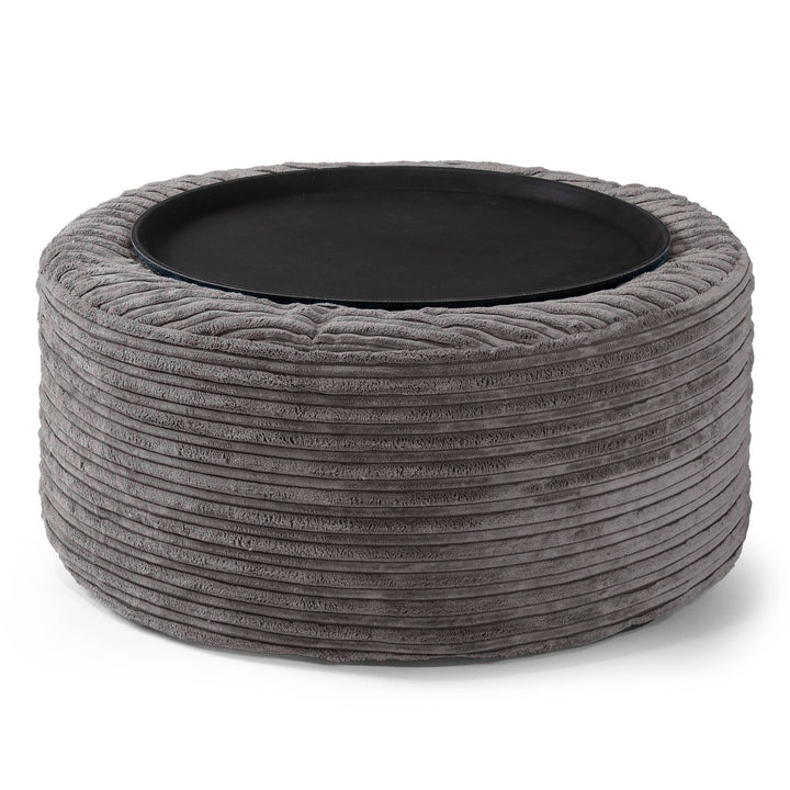 Ottoman Poef met Dienblad - Corduroy Graphite Grijs 02