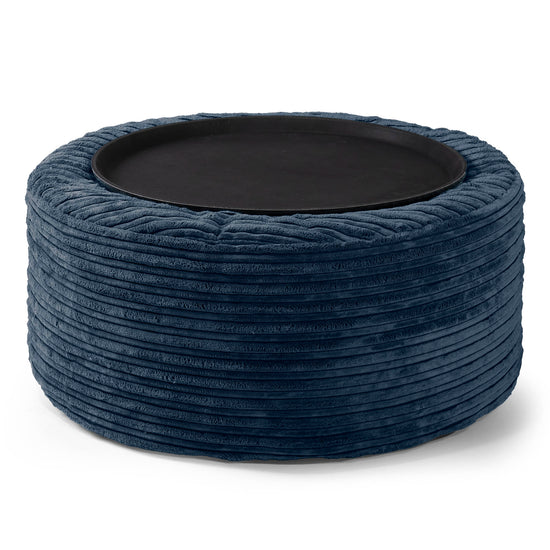 Ottoman Poef met Dienblad - Corduroy Marineblauw 02