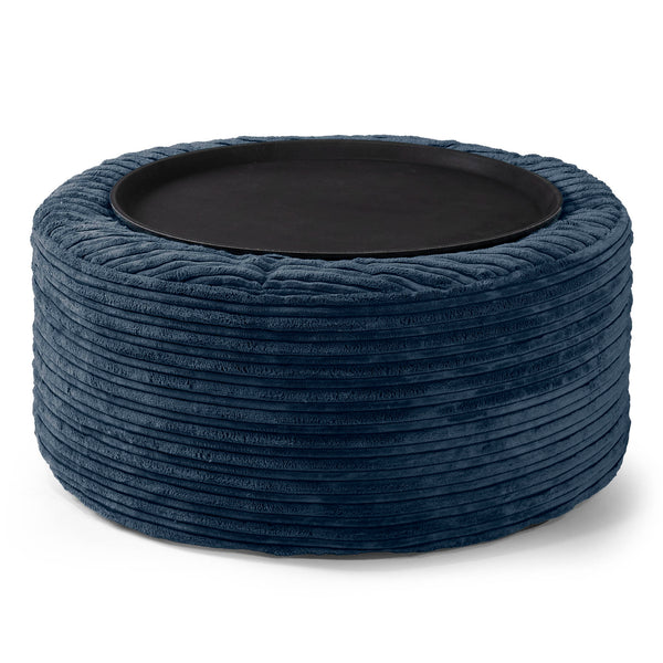 Ottoman Poef met Dienblad - Corduroy Marineblauw 01