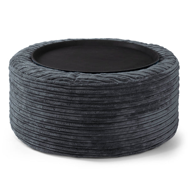 Ottoman Poef met Dienblad - Corduroy Zwart 01