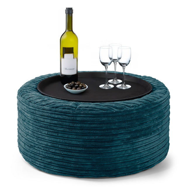 Ottoman Poef met Dienblad - Corduroy Teal 01