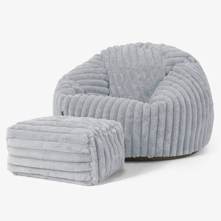 Klassieke Zitzak Stoel - Ultra Pluche Corduroy Eendenei Blauw 02