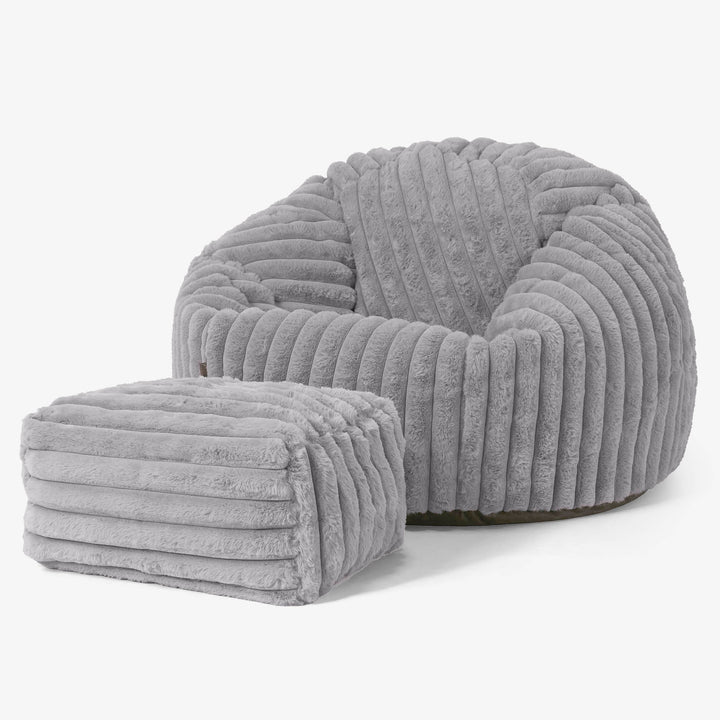 Klassieke Zitzak Stoel - Ultra Pluche Corduroy Grijs 02