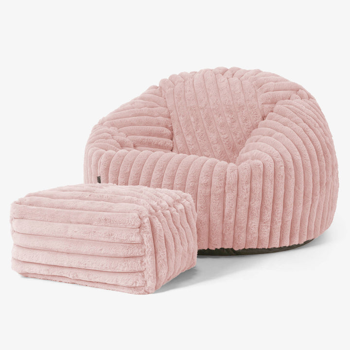 Klassieke Zitzak Stoel - Ultra Pluche Corduroy Stoffig Roze 02