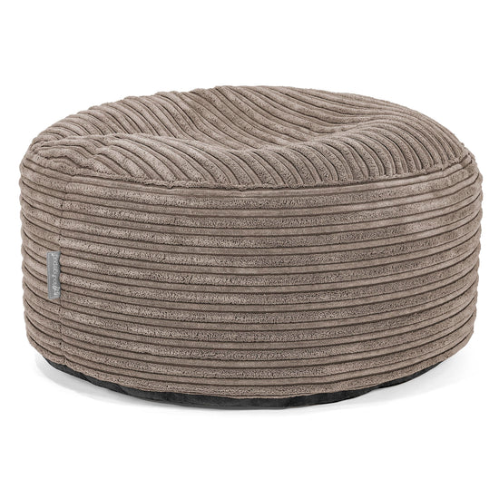 Grote Ronde Voetenbank - Corduroy Beigegrijs 01
